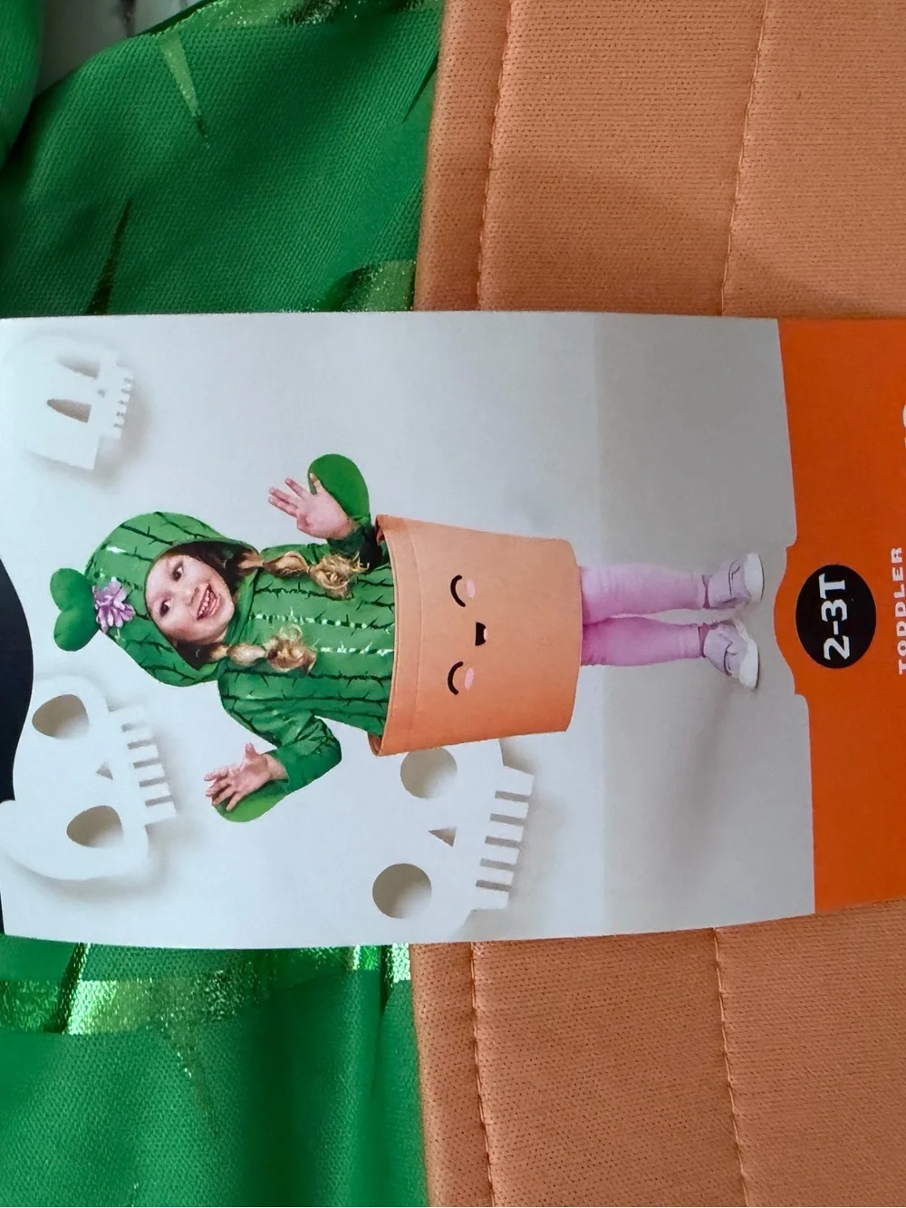 Kids Green Cactus Pot Costume with Peach Planter